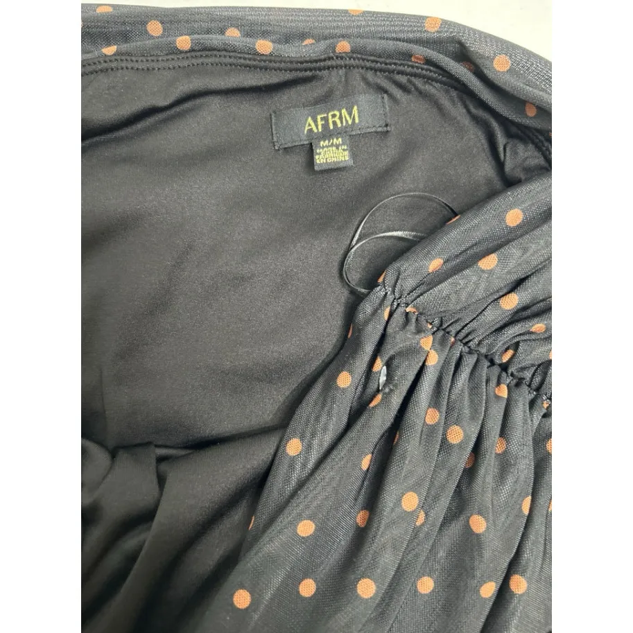 AFRM Cleo black with brown polkadots one shoulder mesh mini dress. Size M Size M - Image 5