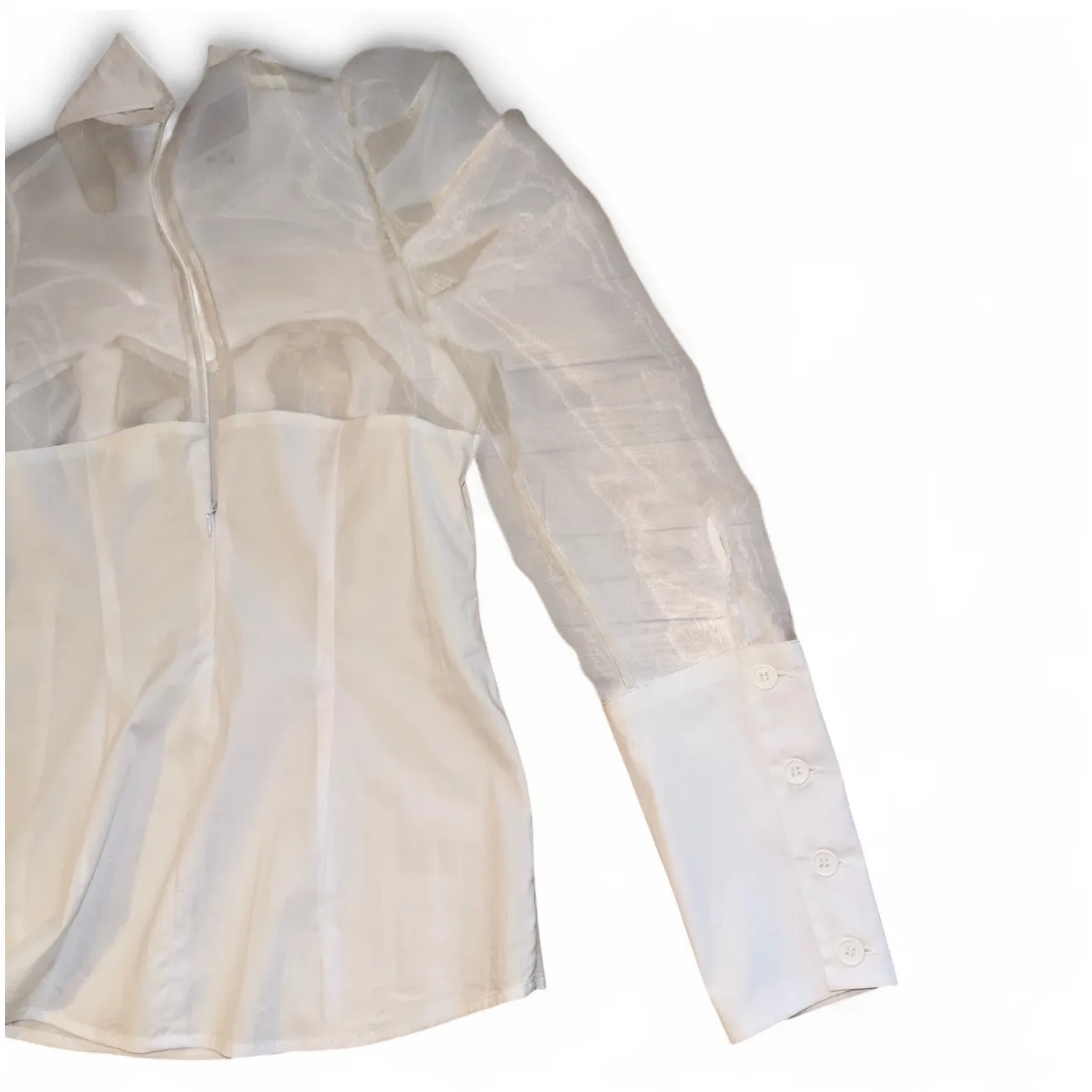 Venus Womens White Blouse Sheer Organza Puff Sleeve Jeweled Collar Party Top zs8 - Image 3