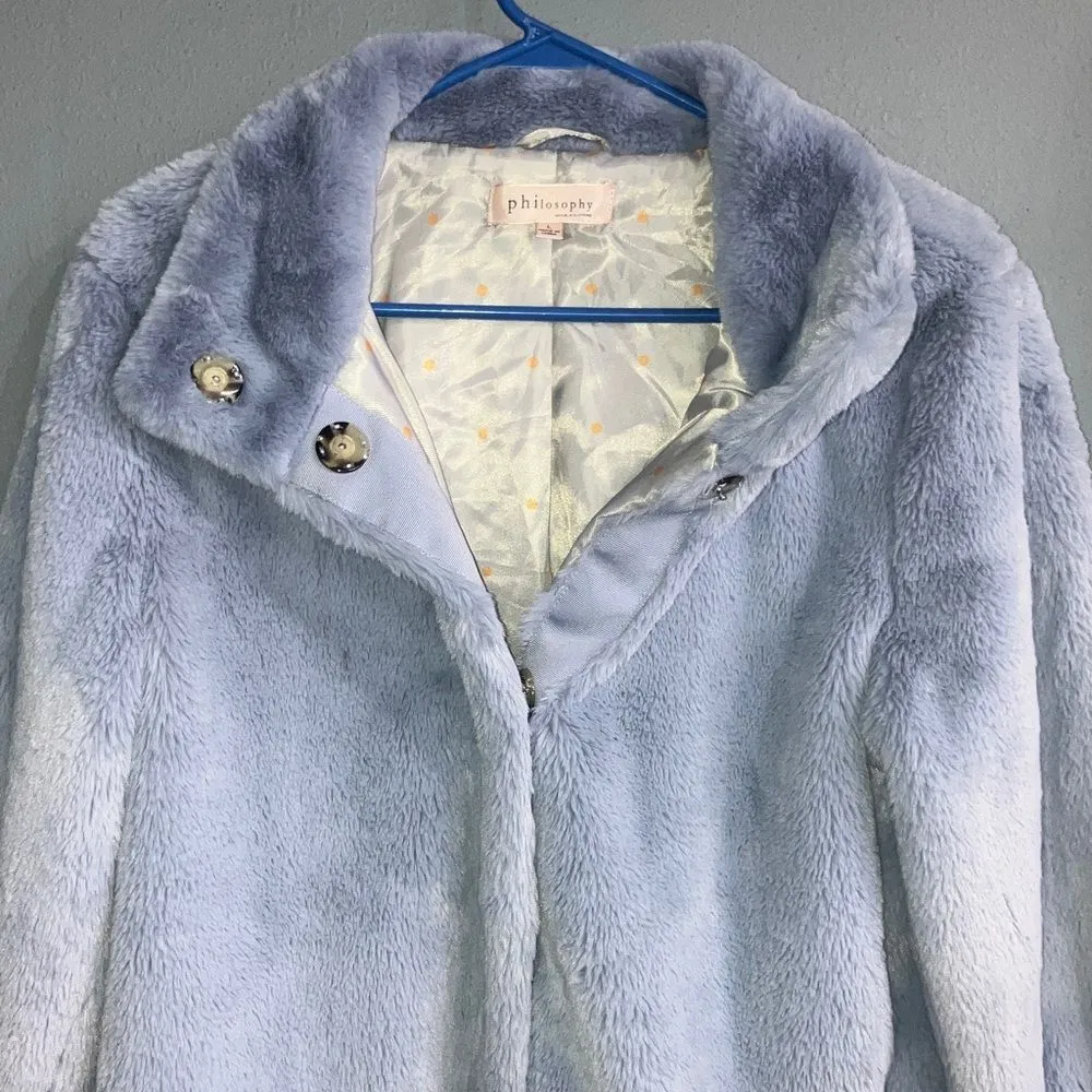 Philosophy Women's Light Blue Faux Fur snap closure Jacket Large #737 - Image 7