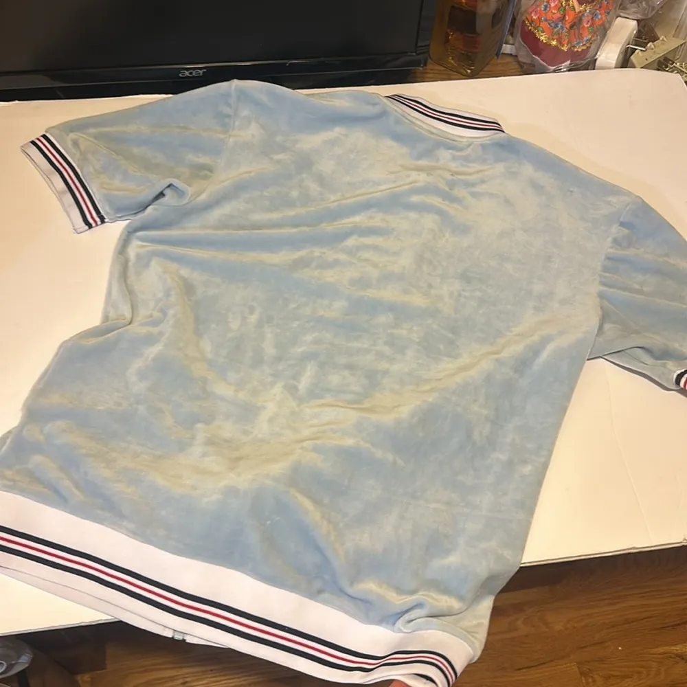 FILA velour short sweatsuit set. Top & shorts. Baby blue medium women’s. 90s. - Image 7