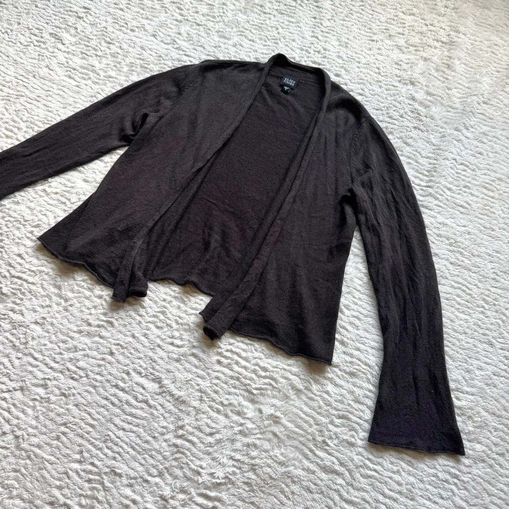 Eileen Fisher Silk Cashmere Cardigan S Chocolate Brown Open Front Flare Sleeve - Image 3
