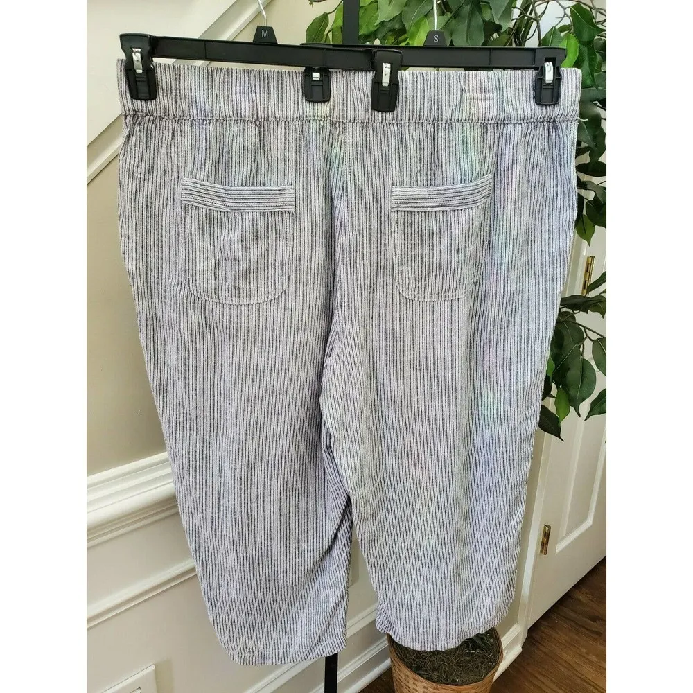 Per Se Women's Gray Striped Linen & Viscose Mid Rise Straight Leg Dress Pant 1X - Image 8
