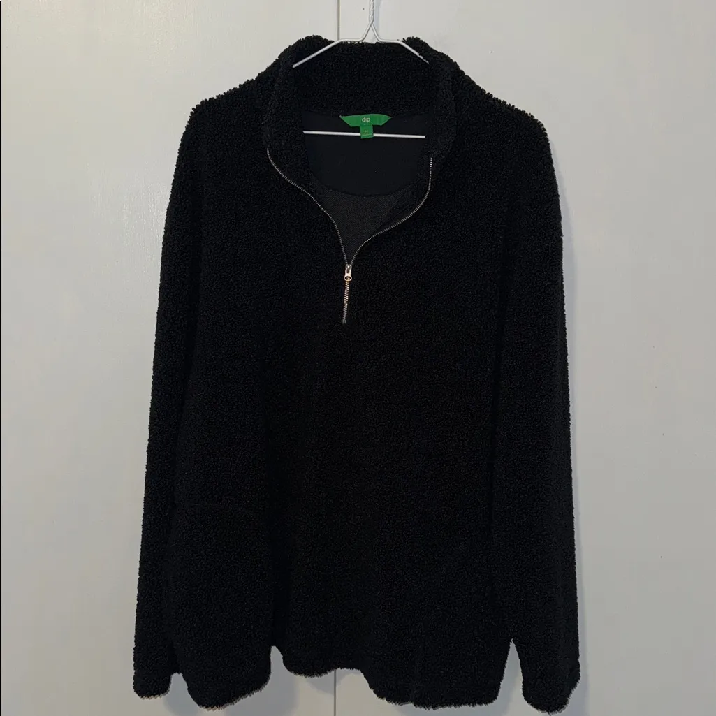 DIP Women's Sherpa Quarter Zip Pullover Jacket Black Cozy Fuzzy Soft Size 2X XXL - Image 2