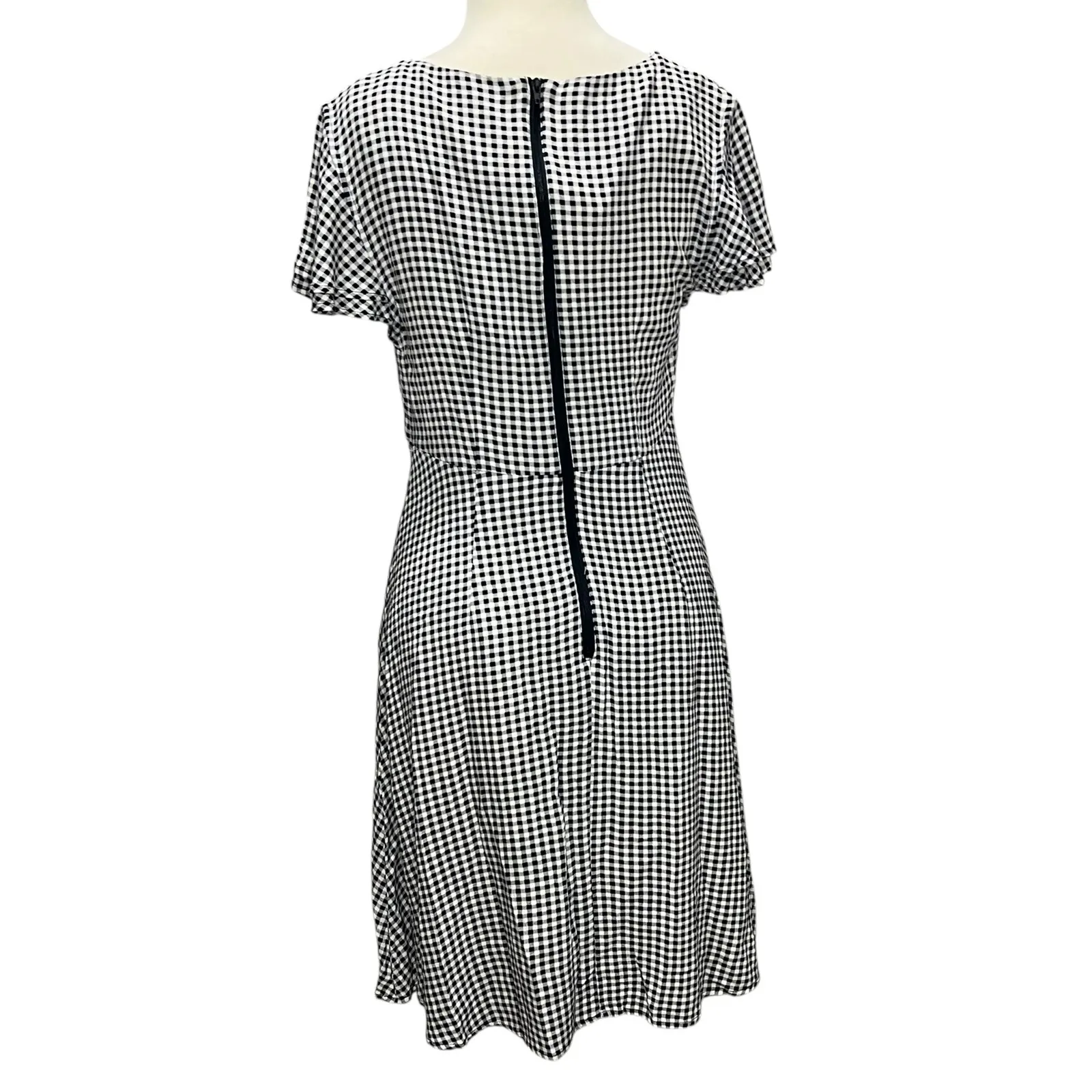 Y2K Xhilaration Dress Women M Blue White Gingham V Neck Tie Cottage Retro Picnic - Image 3