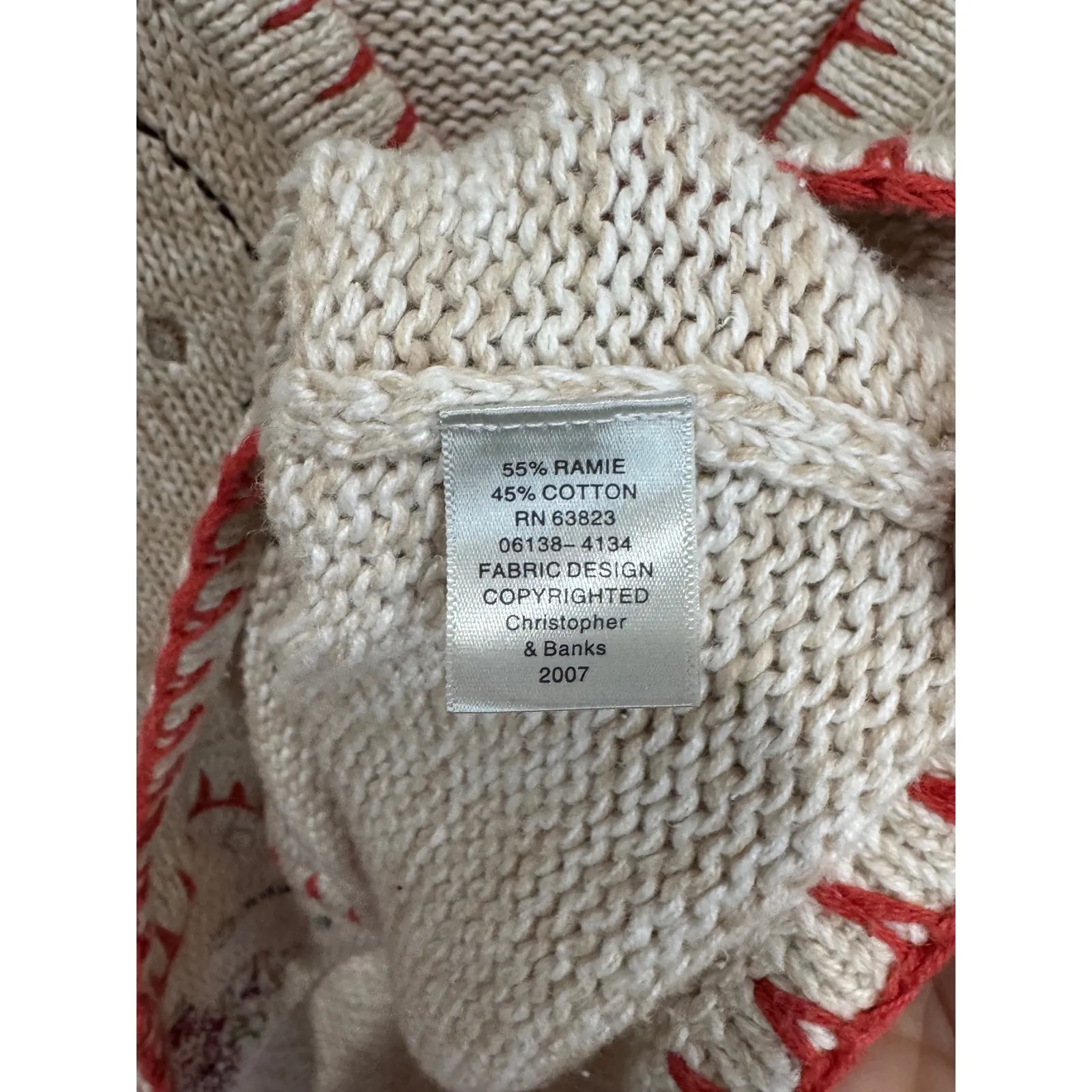 Christopher & Banks Hand Knit Cat Pumpkin Fall Vest Sz L Oatmeal Orange - Image 7