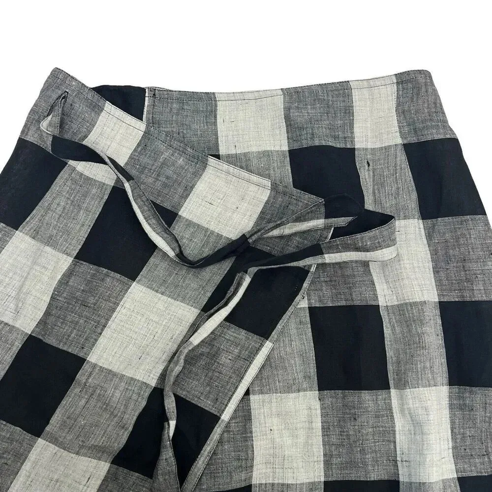 Adrienne Vittadini Collection 100% Linen Wrap Skirt Tie Front Knee Length Plaid - Image 4