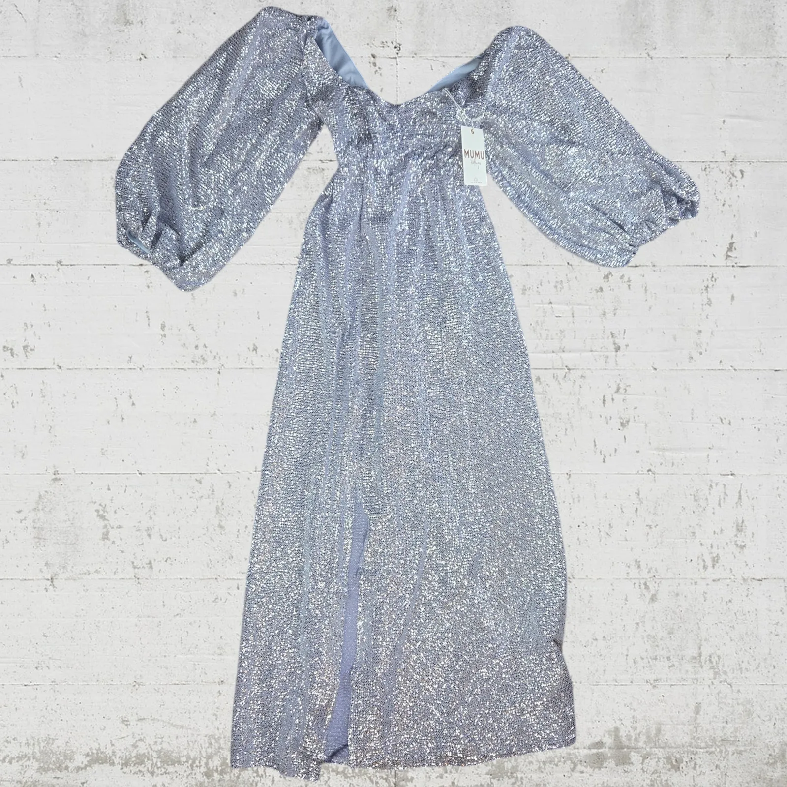 Show Me Your Mumu Lilac Shimmer Puff Sleeve USA Made Formal Midi Dress Size XS - Image 3