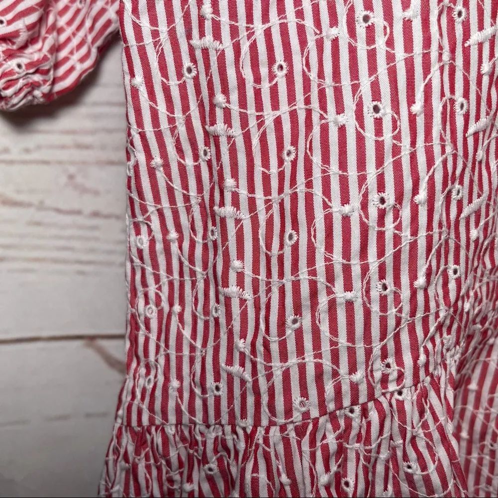 Zara • Basic • Mini Dress • XS • Red & White • Embroidered Floral • Ruched Dress - Image 14