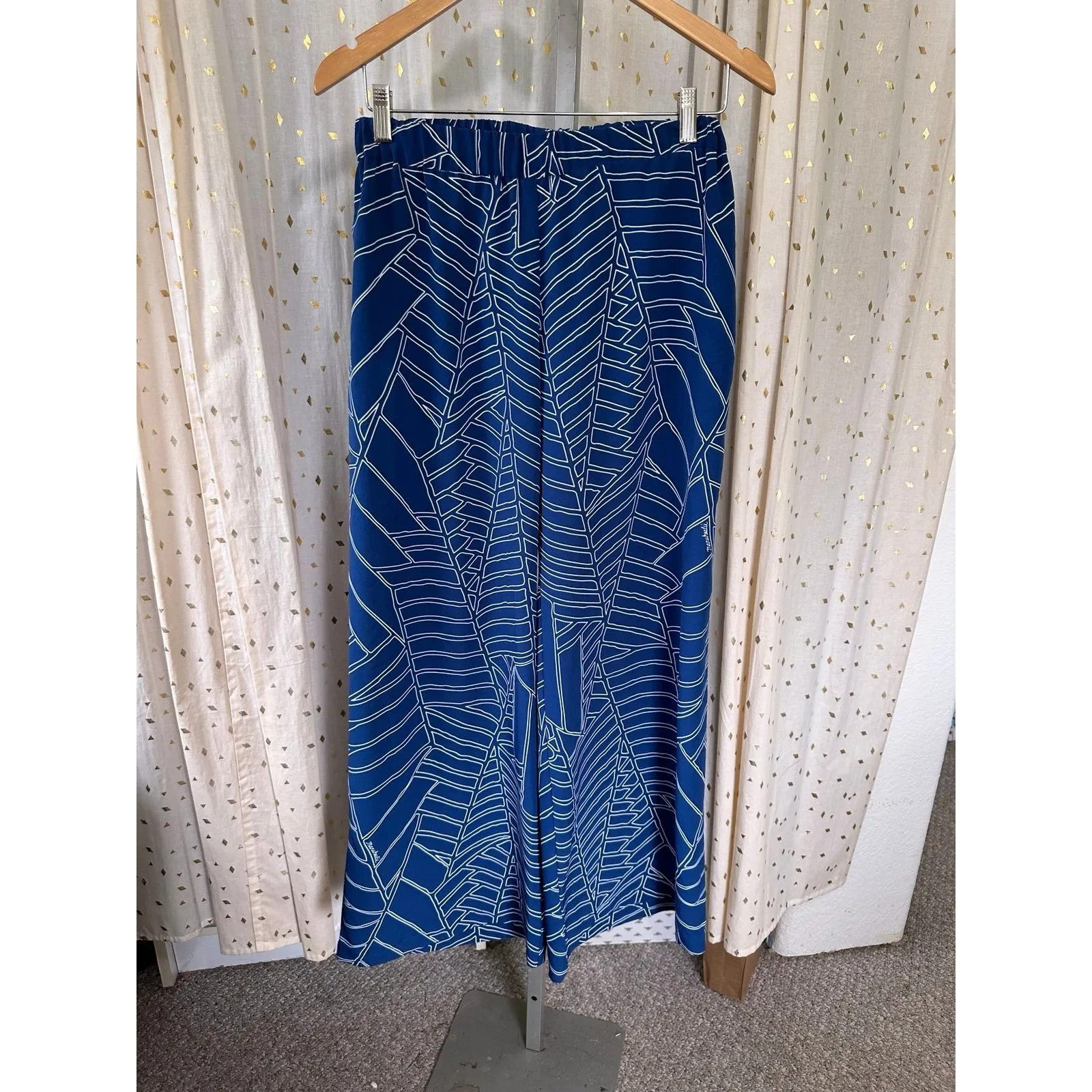 Manuhealii Hawaiian Designer Elastic Waist Pull On Wide Leg Pants XS Blue - Image 2