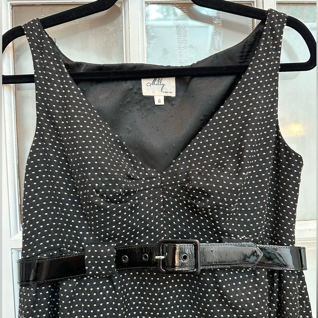 Vintage An Original Milly of New York Wool Polka Dot Pinup Couture Dress Size 6 Black - Image 2