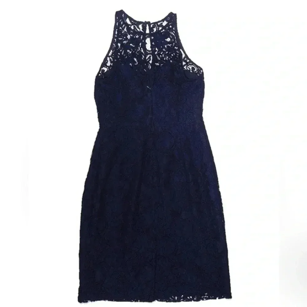 J. Crew | Navy Pamela Leavers Lace Overlay Formal Cocktail Dress Size 2 XS - Image 6