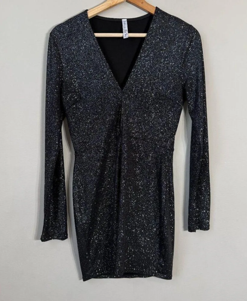 Lucy in the Sky Sparkly Cutout Bodycon Mini Dress Women's M Black Silver Party - Image 4