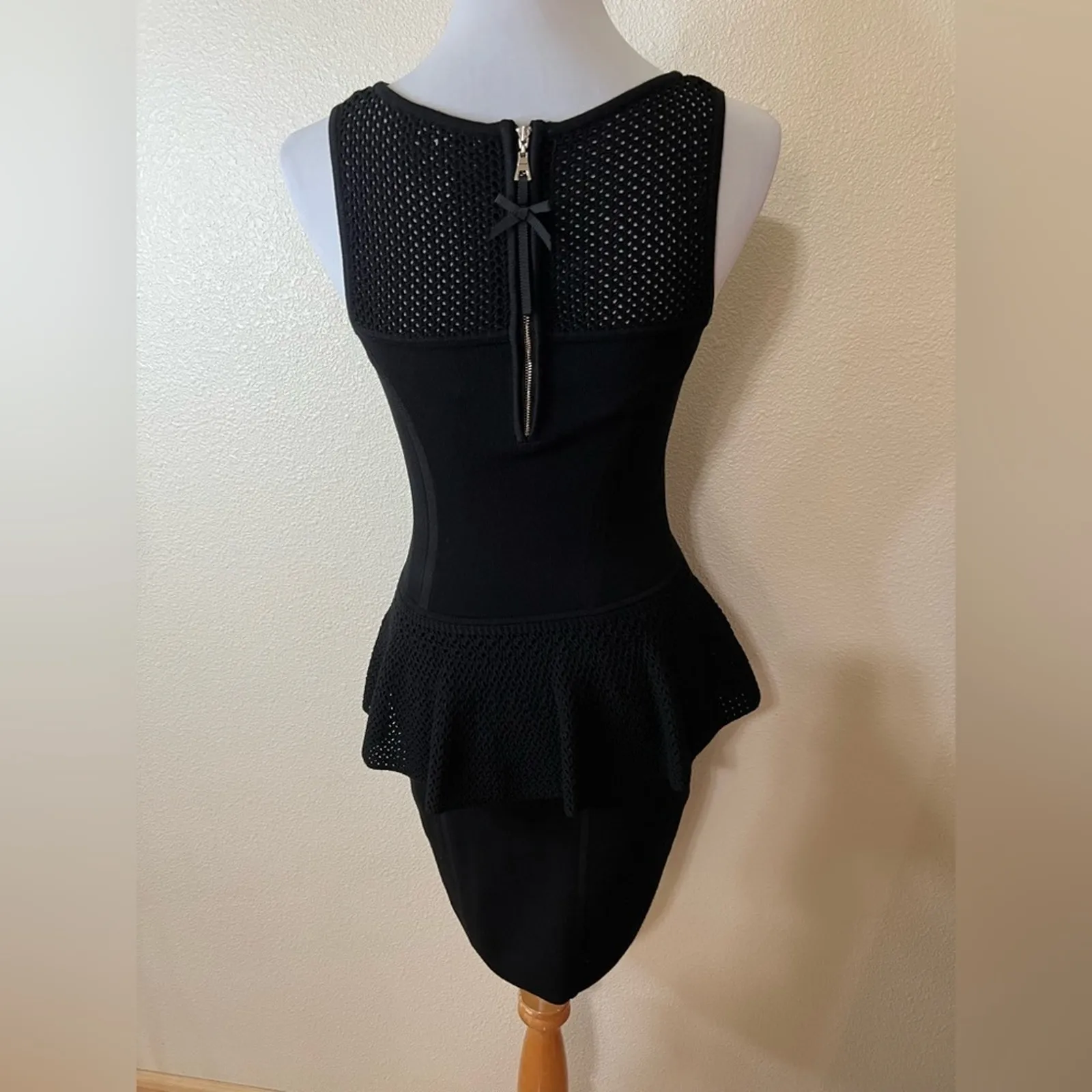 Milly of New York Nicole Black Knit Peplum Sleeveless Mini Dress P/XS - Image 6