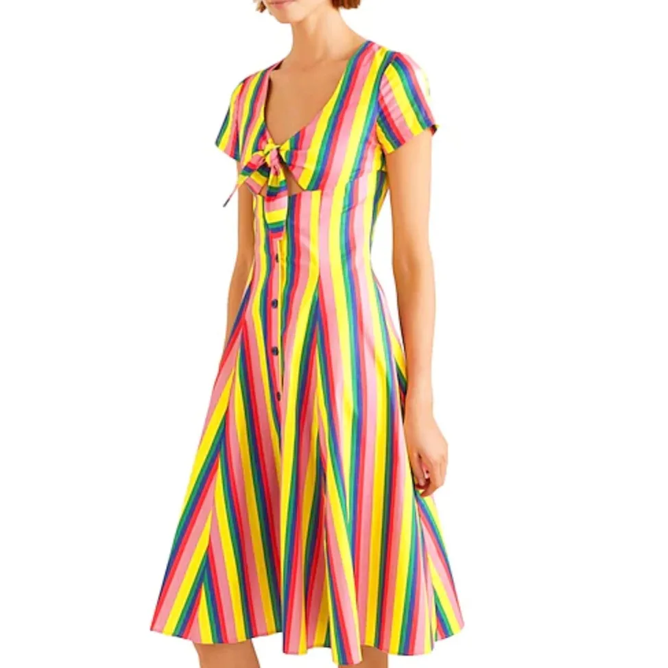 STAUD Alice Tie-front Striped Stretch-cotton Poplin Dress In Pink Stripe - Image 16