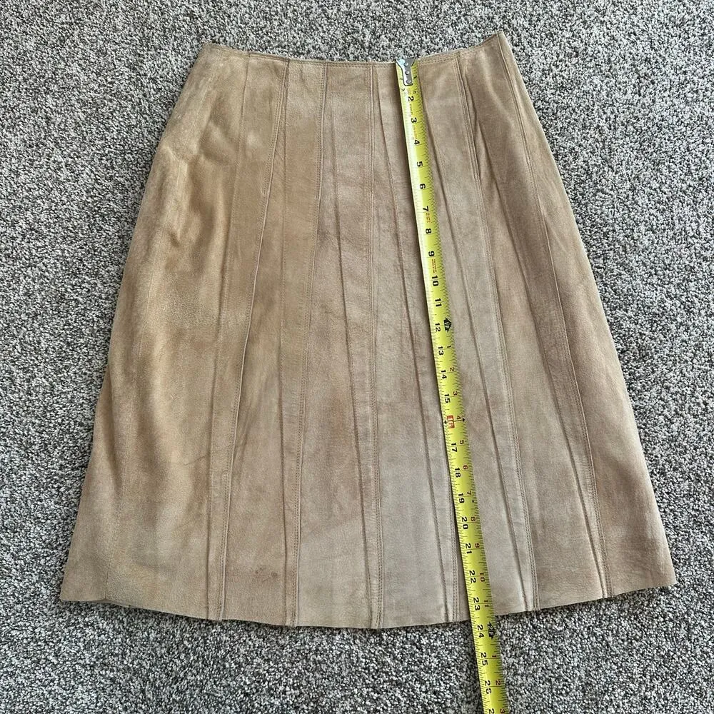 Suedessence tan genuine leather suede pleated midi skirt size 4 - Image 7