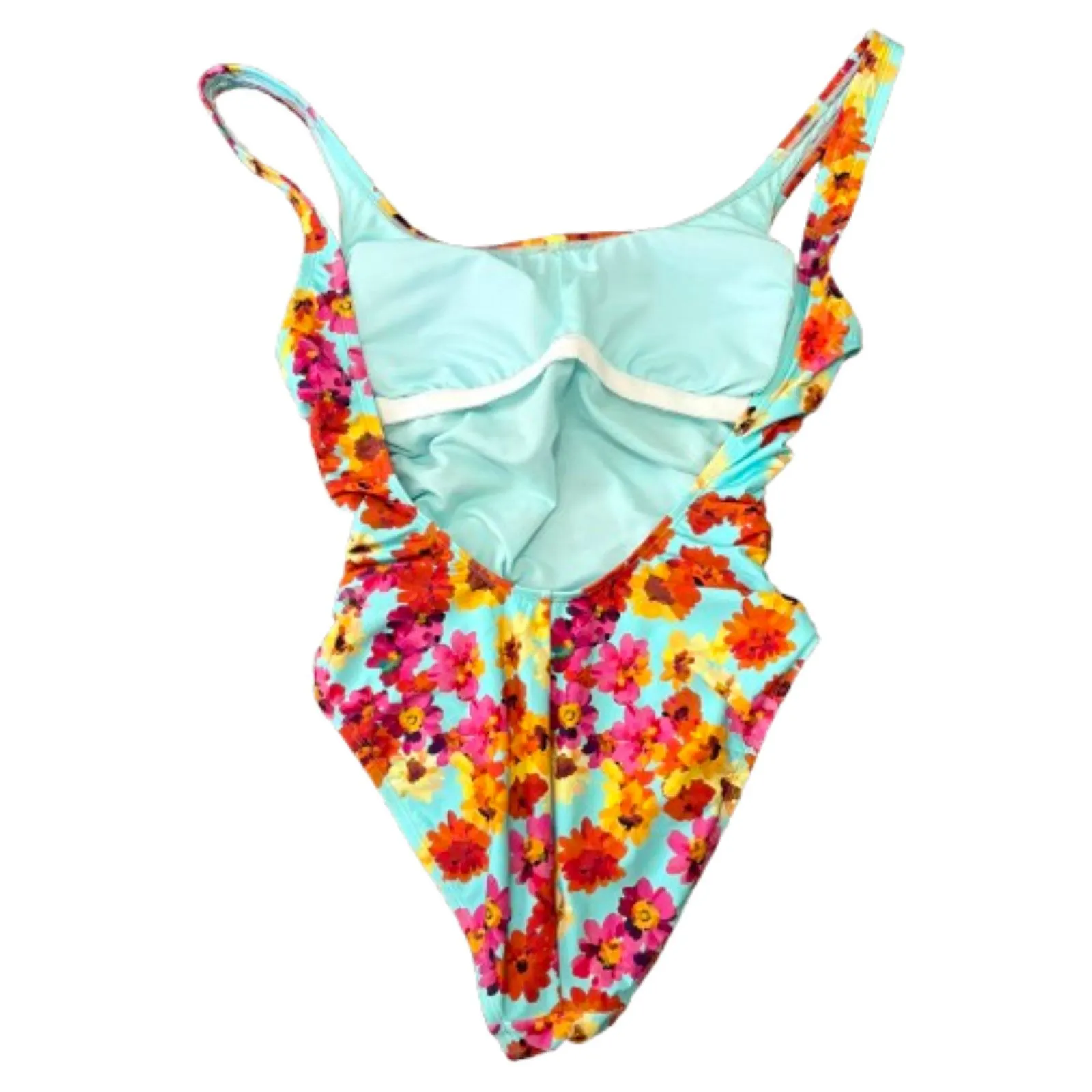 Kenneth Cole Reaction Floral Print One Piece Swimsuit Aqua Multi Size‎ Medium - Image 3