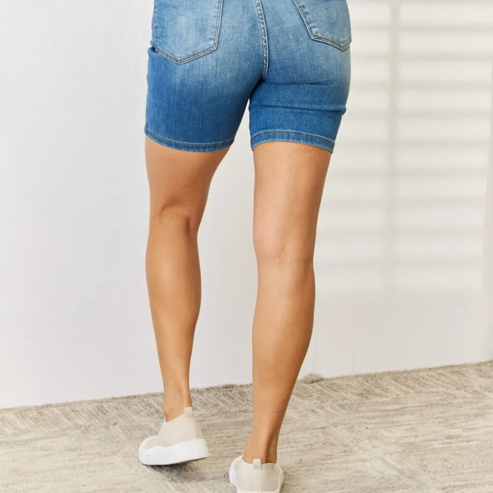 Judy Blue Full Size Tummy Control Double Button Bermuda Denim Shorts - Image 3