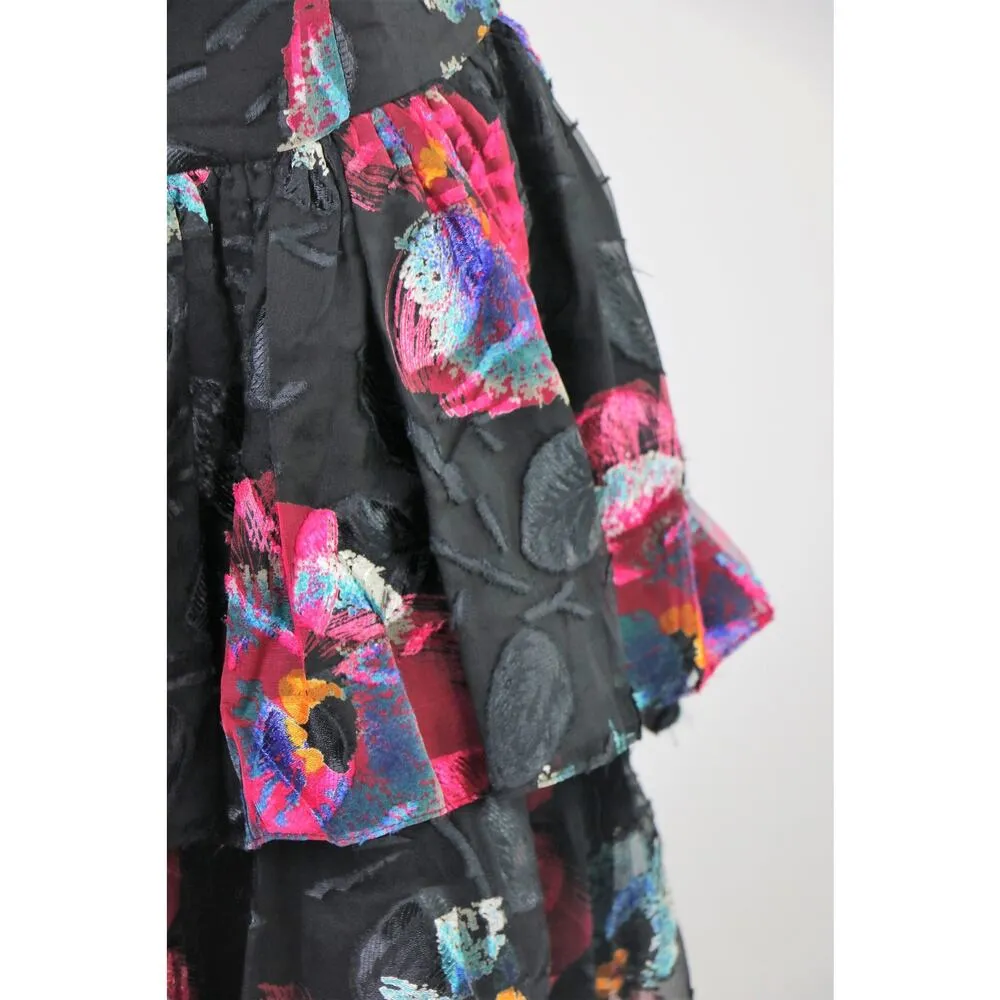 Vintage 1980s Black Floral Backless Cachet Dress By Bari Protas Medium - Image 5