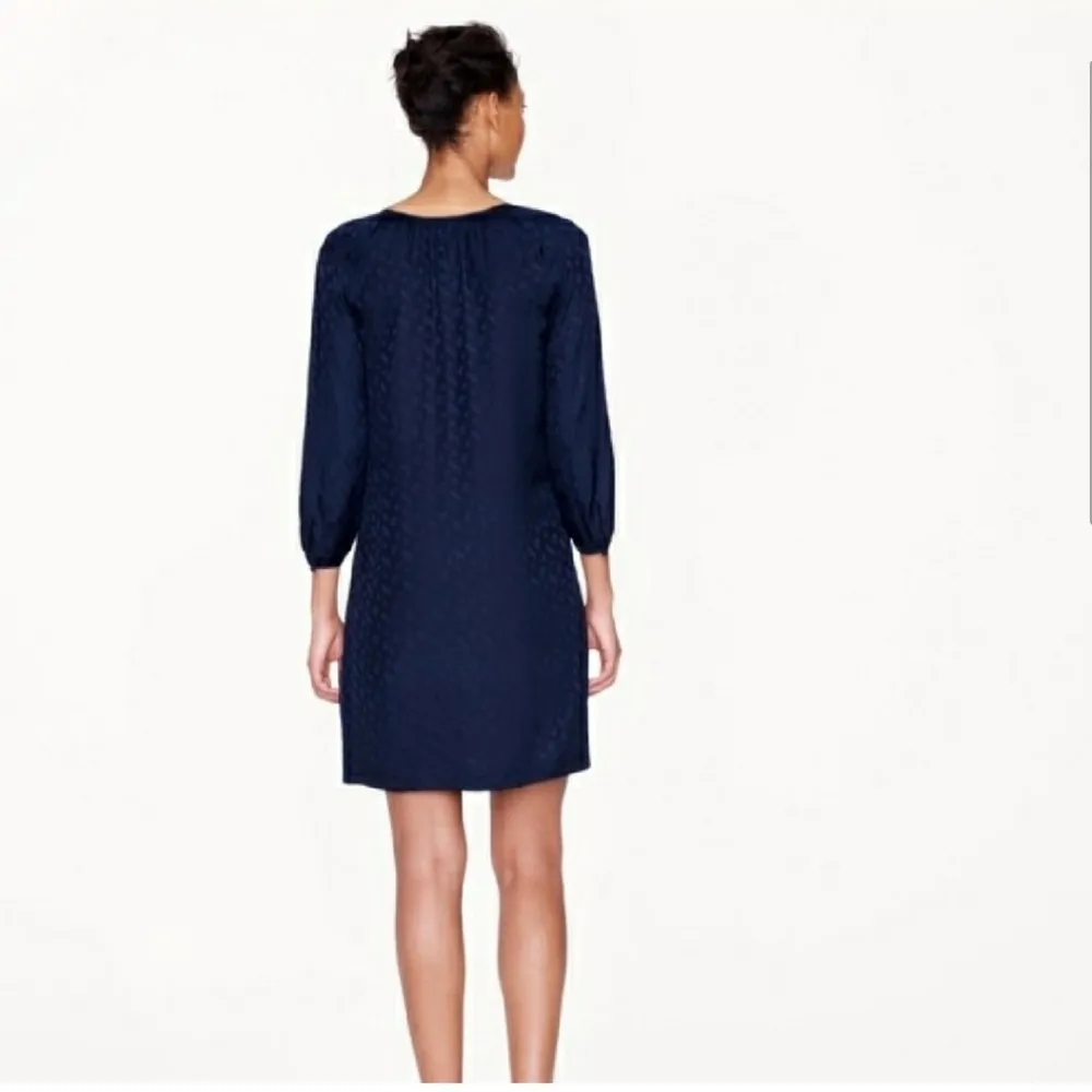 J. Crew 100% Silk  Tonal Paisley Dark Navy Blue Shift Mini Dress Size 4 - Image 5