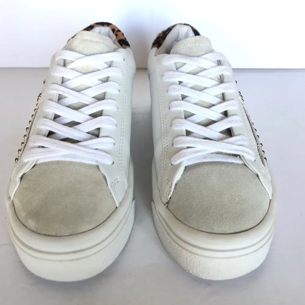 White & Gray Suede Silver Stud Leopard Print Women Shoes 36 / 6 - Image 6