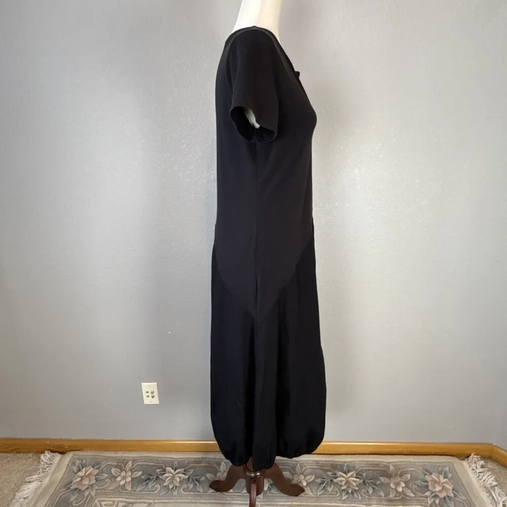 XCVI Womens Bubble Hem Midi Dress Size M Black Cotton Lagenlook Minimalist - Image 6