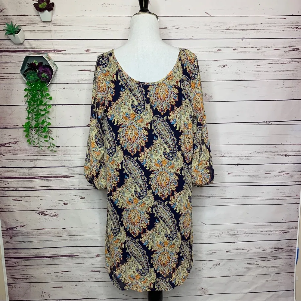 Umgee Boho Paisley Print Big Bow Tunic Dress Size Large - Image 8