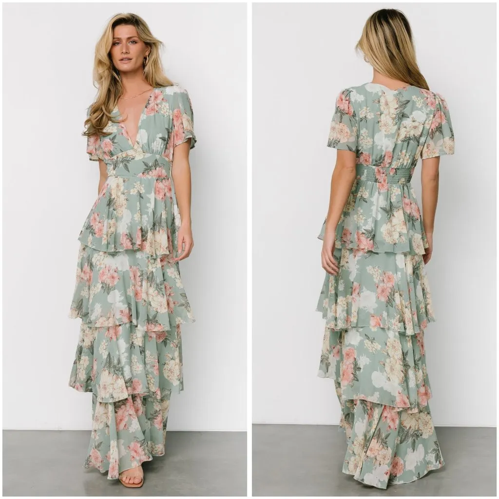 Baltic Born Montaigne Ruffle Maxi Dress in Sage Floral Size L NWOT - Image 2