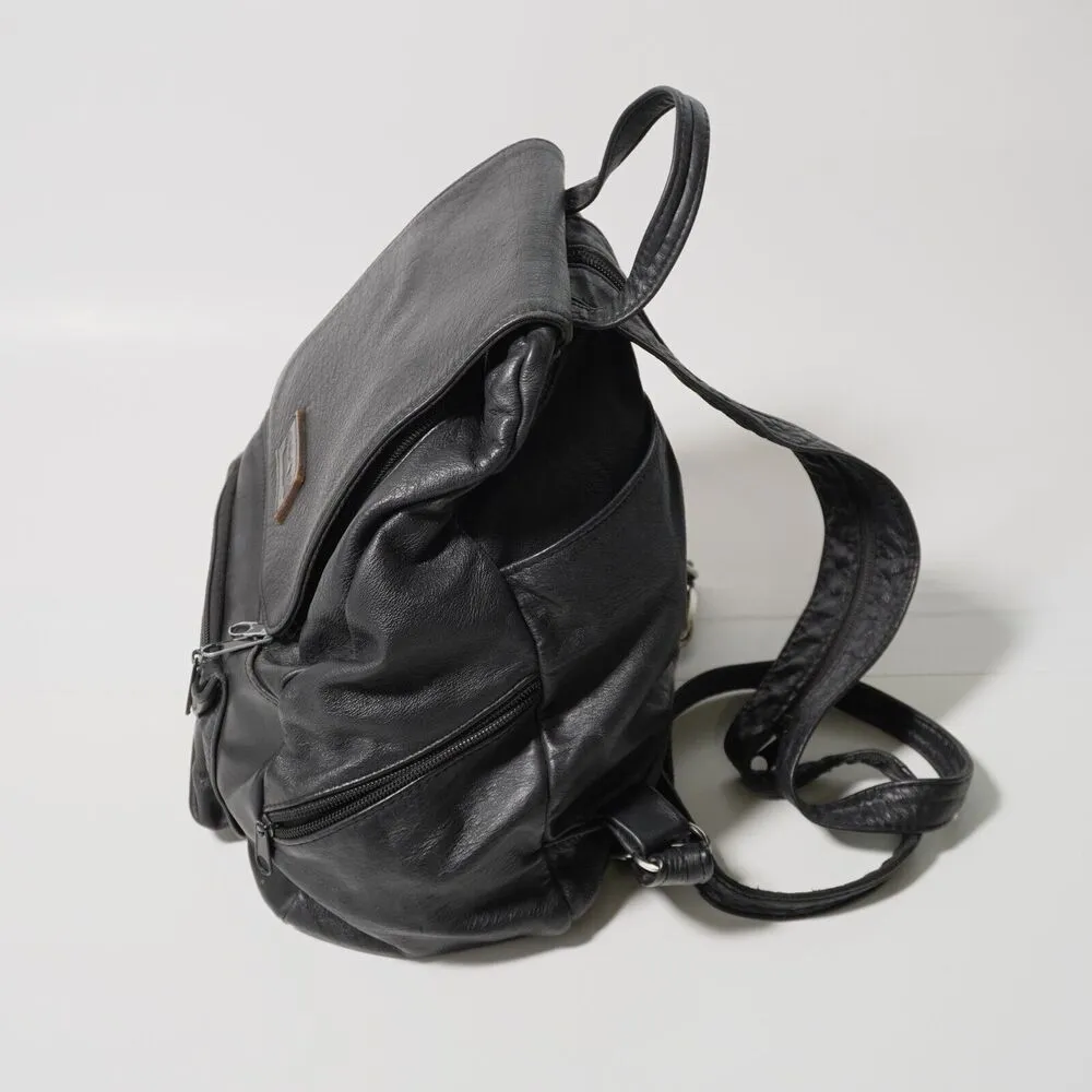 VTG 90s Gold Duck Black Leather Backpack Adjustable Straps Travel Grunge Vintage - Image 12
