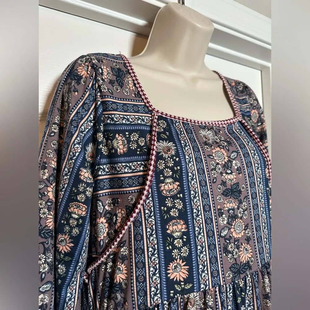 Haptics by Holly Harper Bohemian Square Neck Womens Babydoll Boho Peasant Dress Black - Image 4