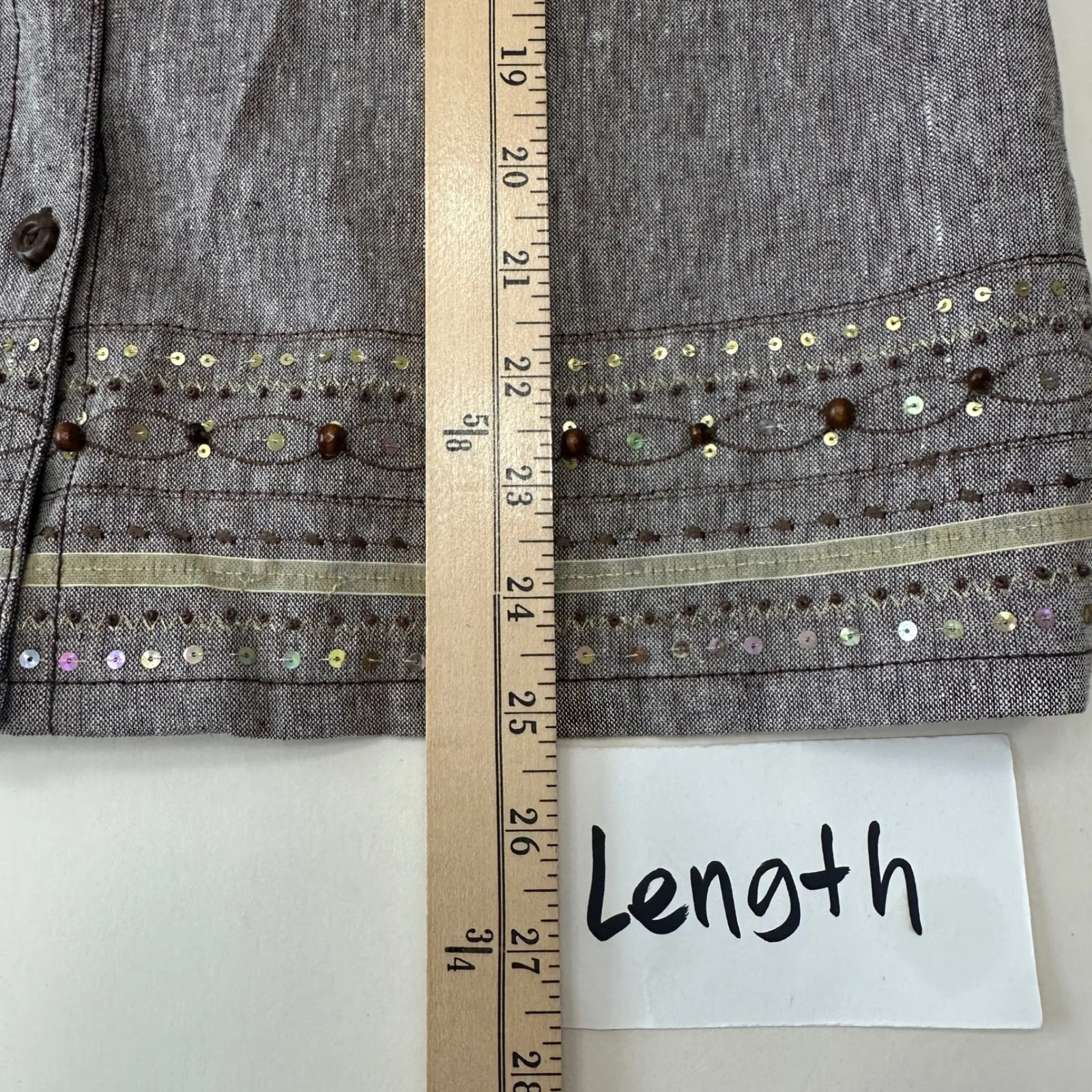 Appagallo Linen Blend Set Embellished Details Brown Crop Pants Blouse Medium - Image 13