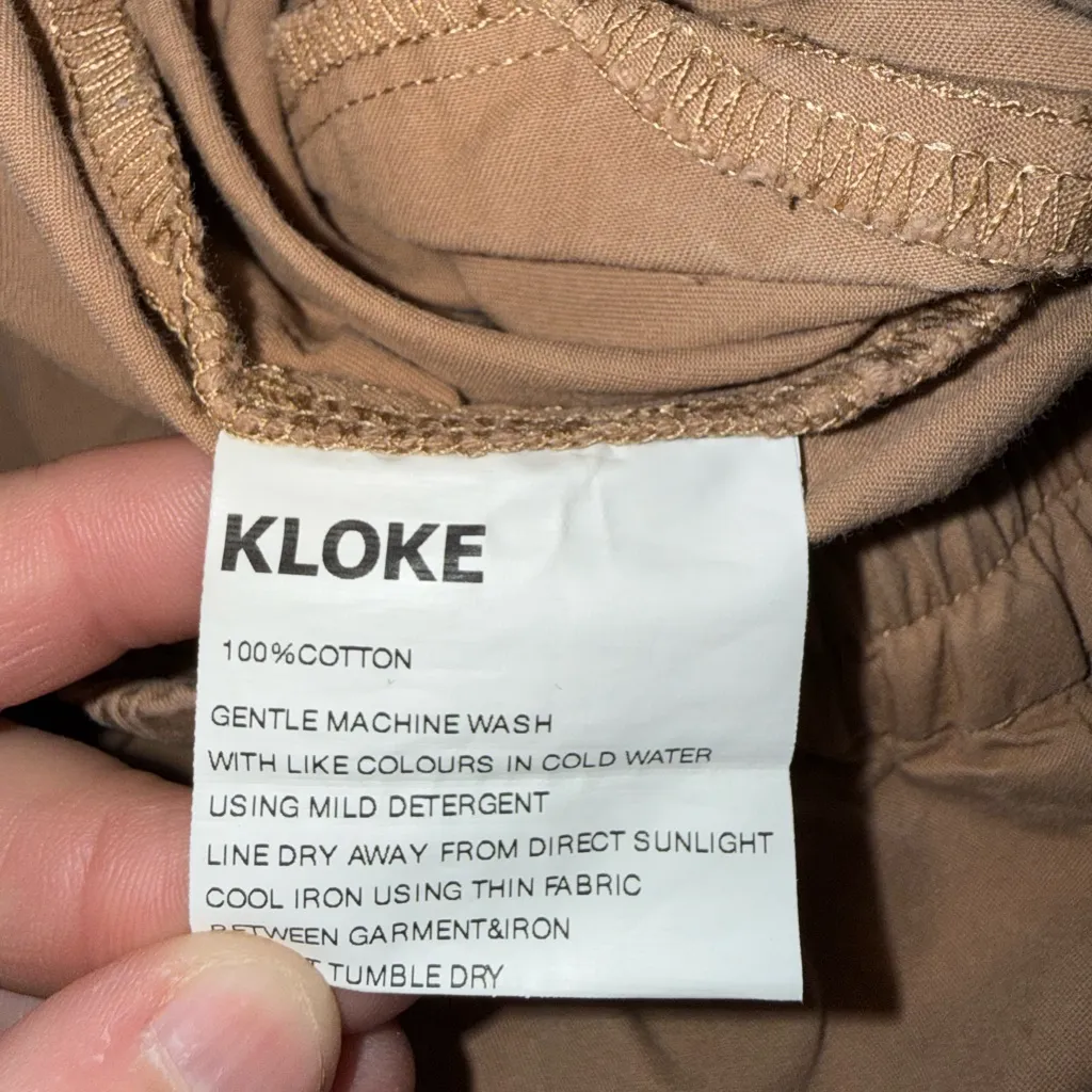 Kloke Women’s Sz Small Cotton Balloon Leg Pants Khaki Tan Cropped - Image 6