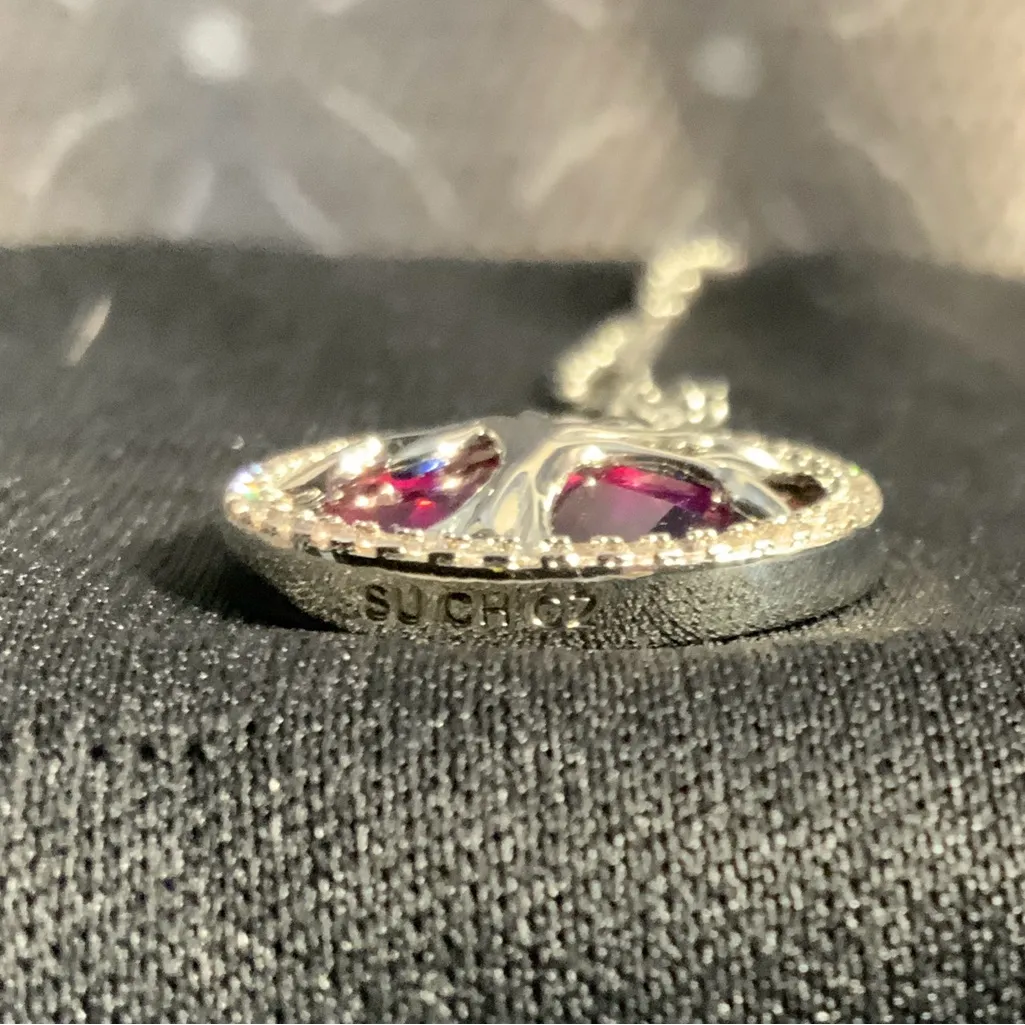 Tree of life pendant necklace marked SU CZ 18” Silver - Image 4