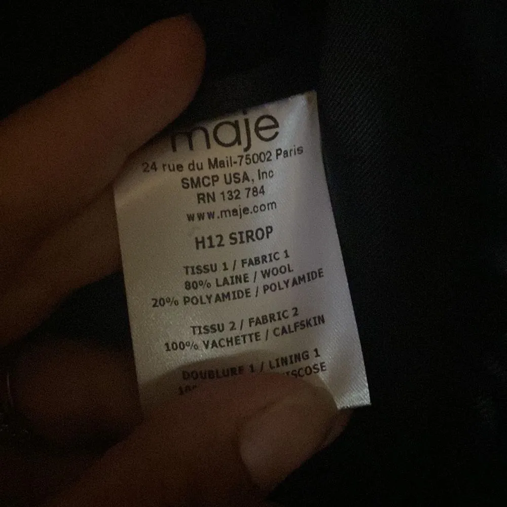 Maje structured black wool coat with leather collar and shoulder accent … - Image 7