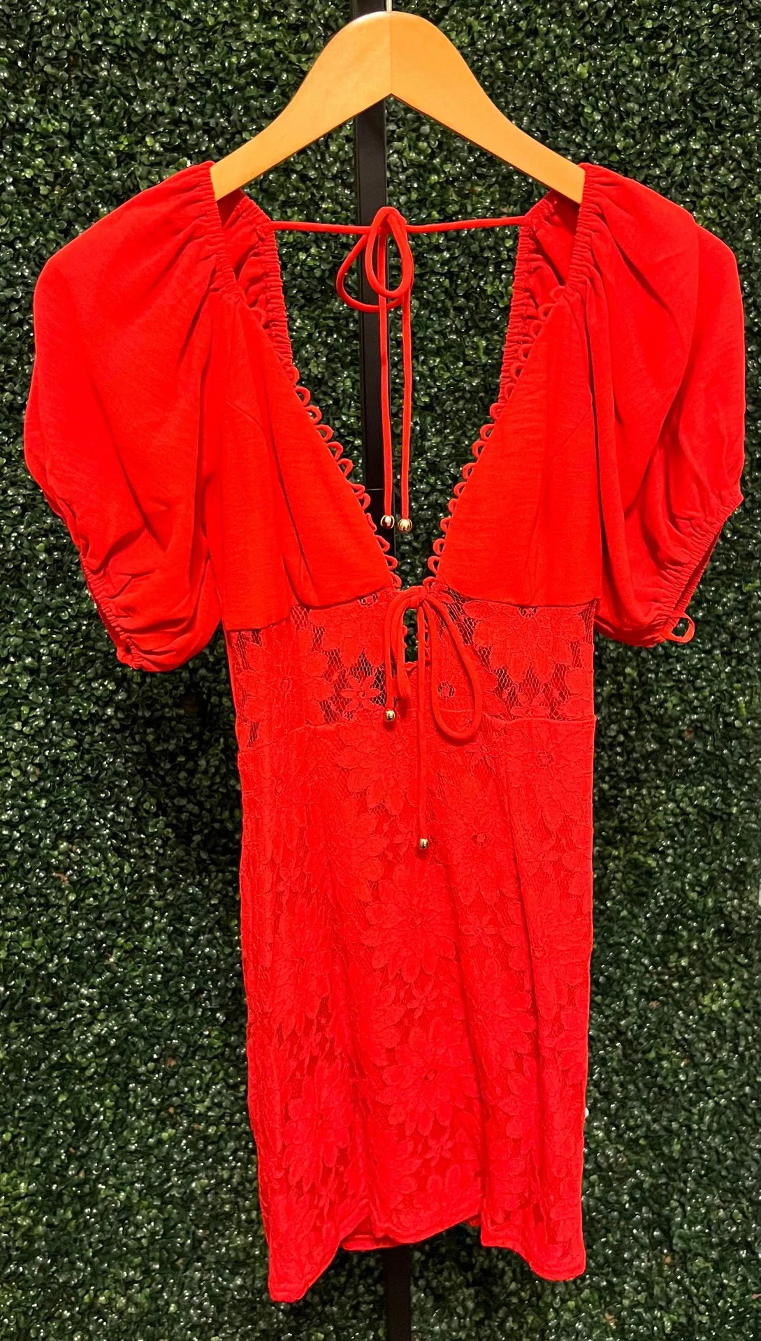 Lace Inset Puff Sleeve Dress - Image 6