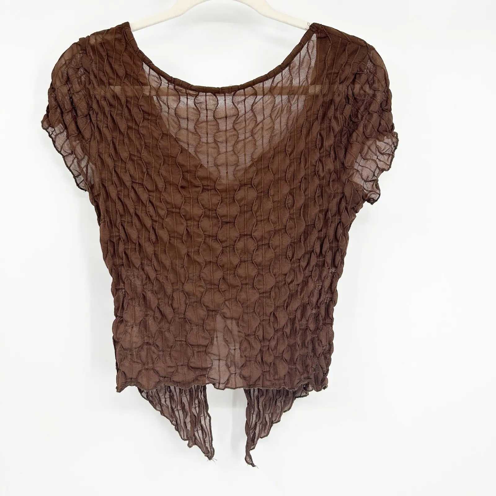 Womens Y2K Fairycore Fairy Grunge Sheer Textured Ruched Front Top Size XL Brown - Image 6