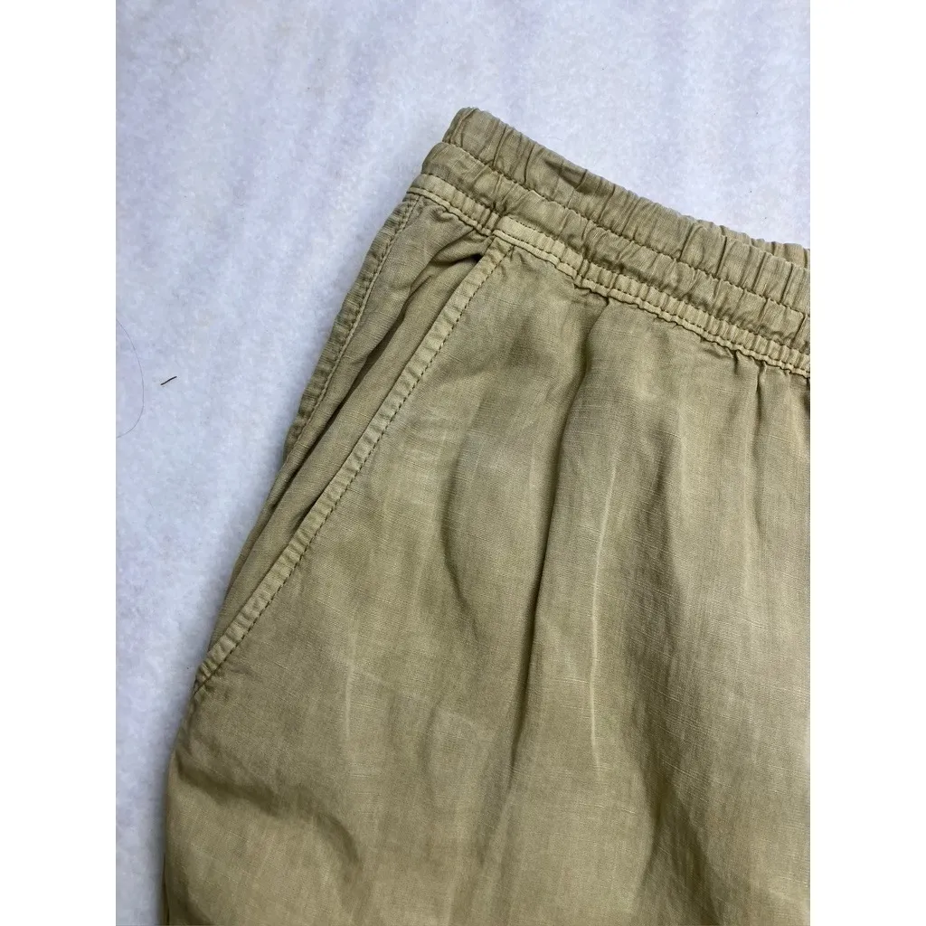 ZARA Women Linen Blend Drawstring Waist Wide Leg Crop Pants Khaki Size L New - Image 7