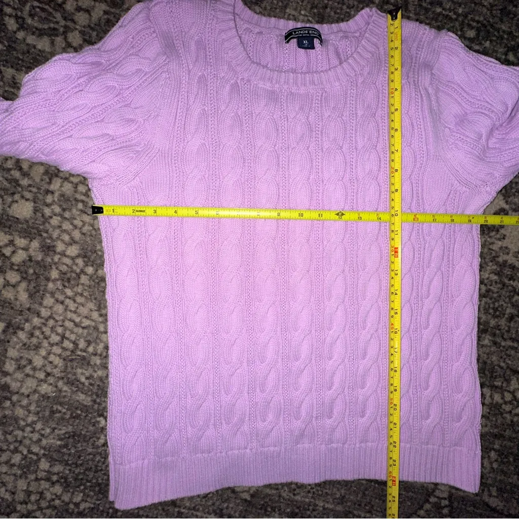 Lands End Women’s Sz XL Lavender Pink Cotton Drifter Cable Knit Crewneck Sweater - Image 6