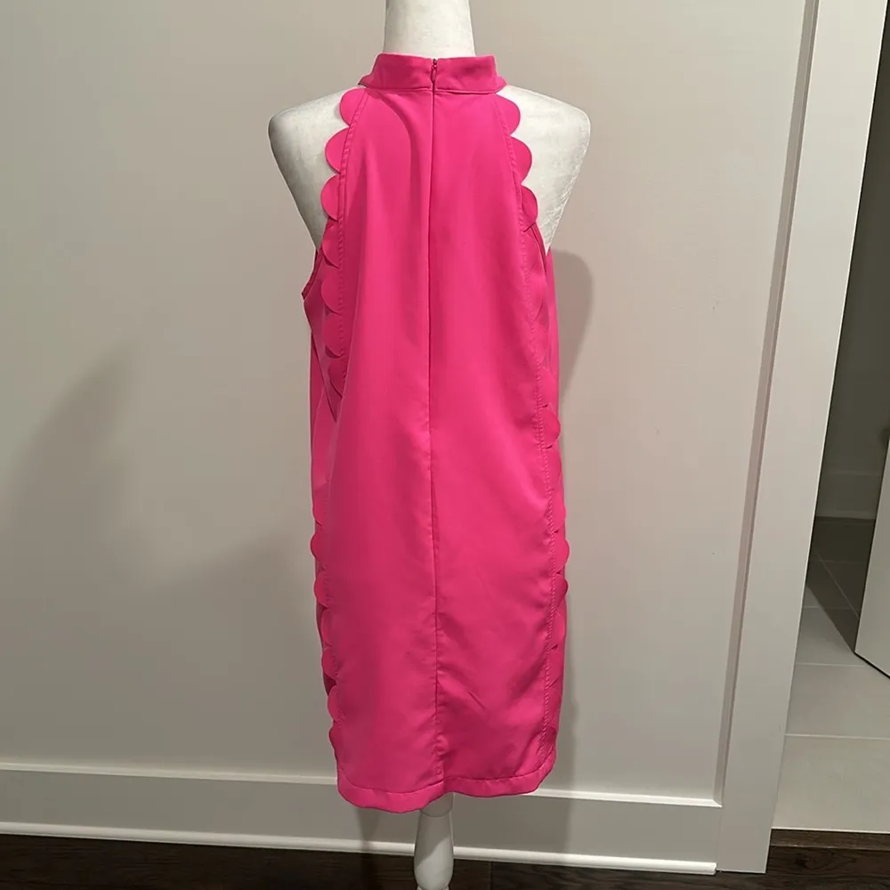 TCEC Bright Pink Scalloped Dress Sz L - Image 4