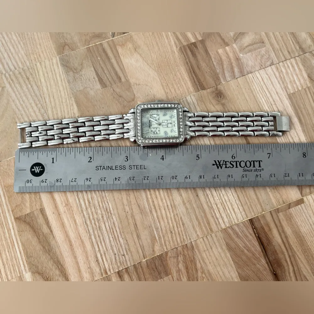 Côte d’Azur Ladies Watch Crystal Embellishments Square Pearl Dial Metal Bracelet Silver - Image 11