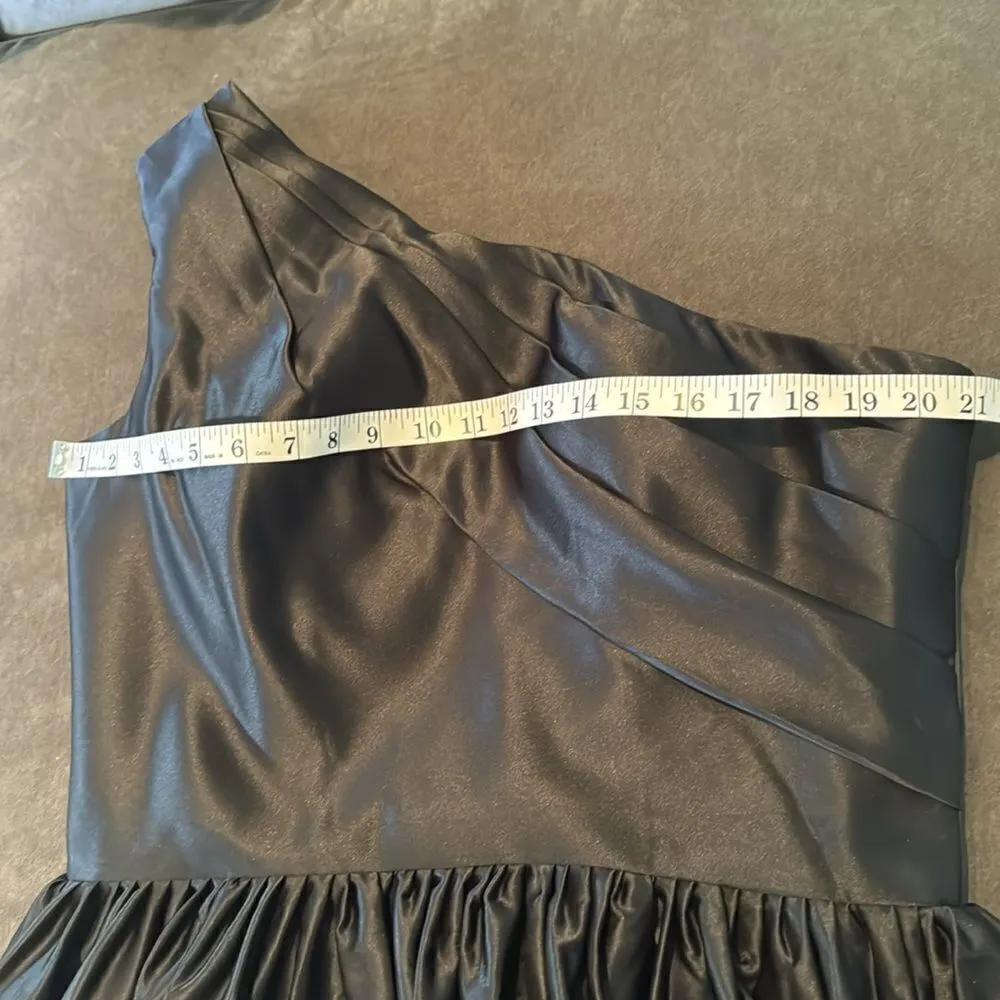 Women’s Black Satin One Shoulder Prom Party Formal Dress with Leg Slit Size 16 Black - Image 8