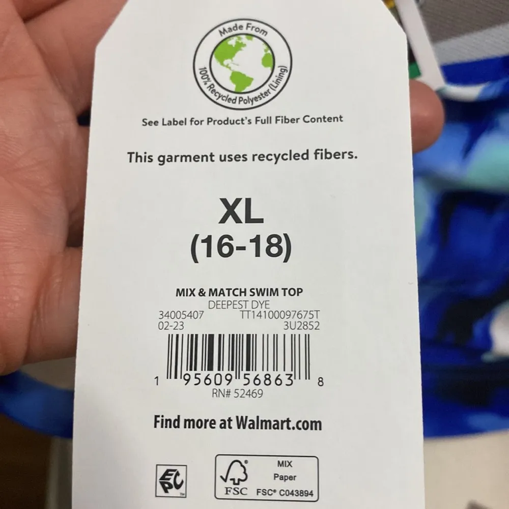 Time and Tru New! Blue/white Tie Dye cutout swim top size XL 16 - Image 7