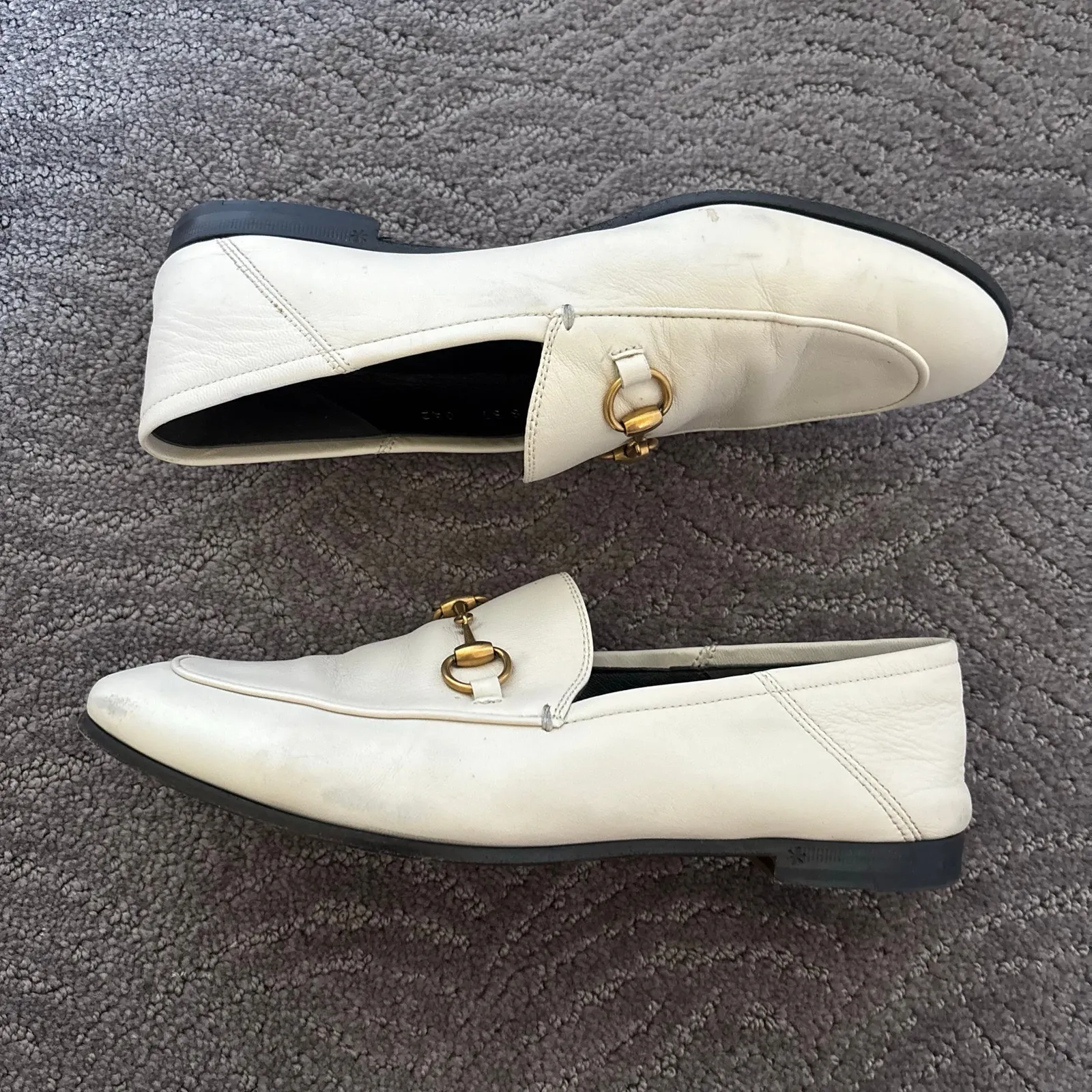 Gucci Brixton Horsebit Loafers White Leather Flat Collapsable Buckle Size EU 37 - Image 11