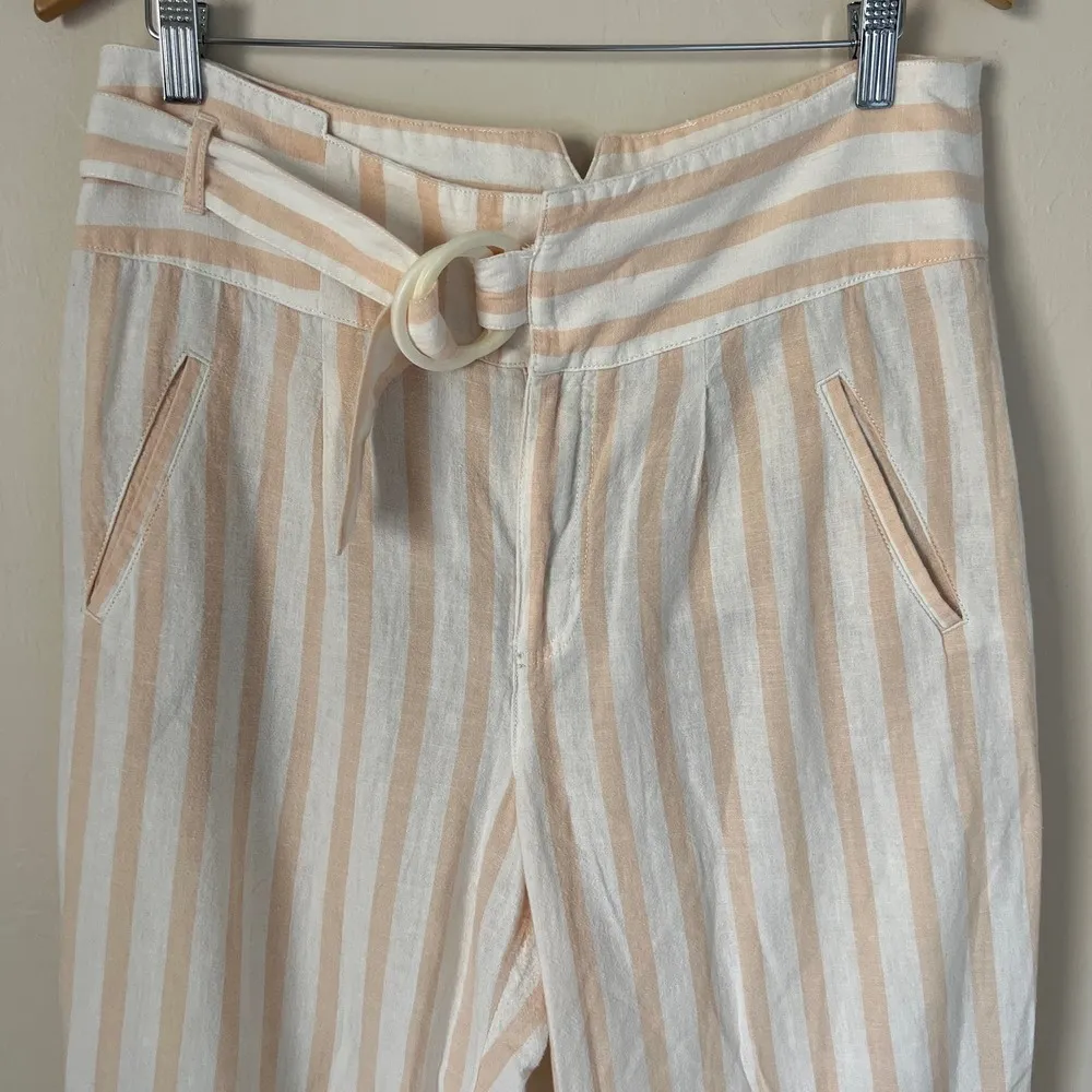 Anthropologie Oasis Striped Pants Cream & Peach High Waist Cotton Linen Blend - Image 5