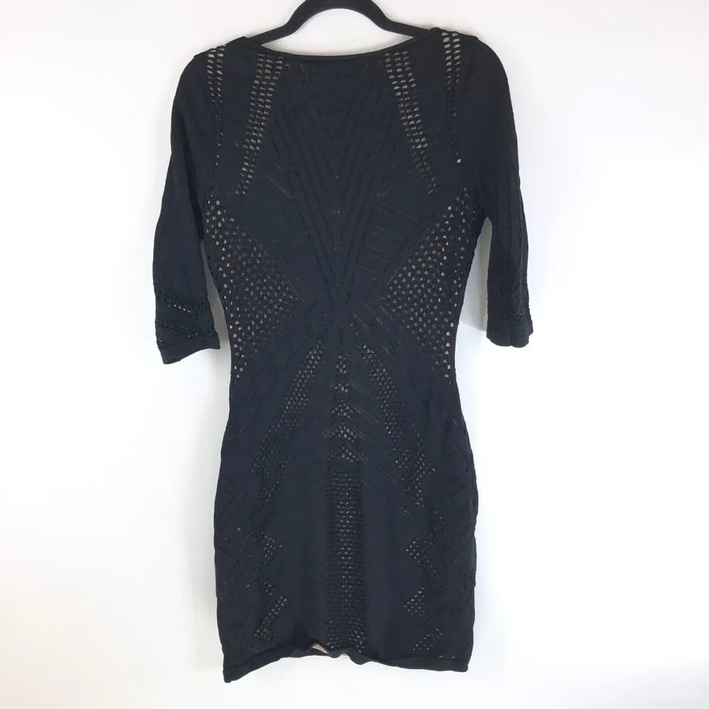 Calvin Klein Sweater Dress Bodycon 3/4 Sleeve Knit Stretch Black Size M - Image 2