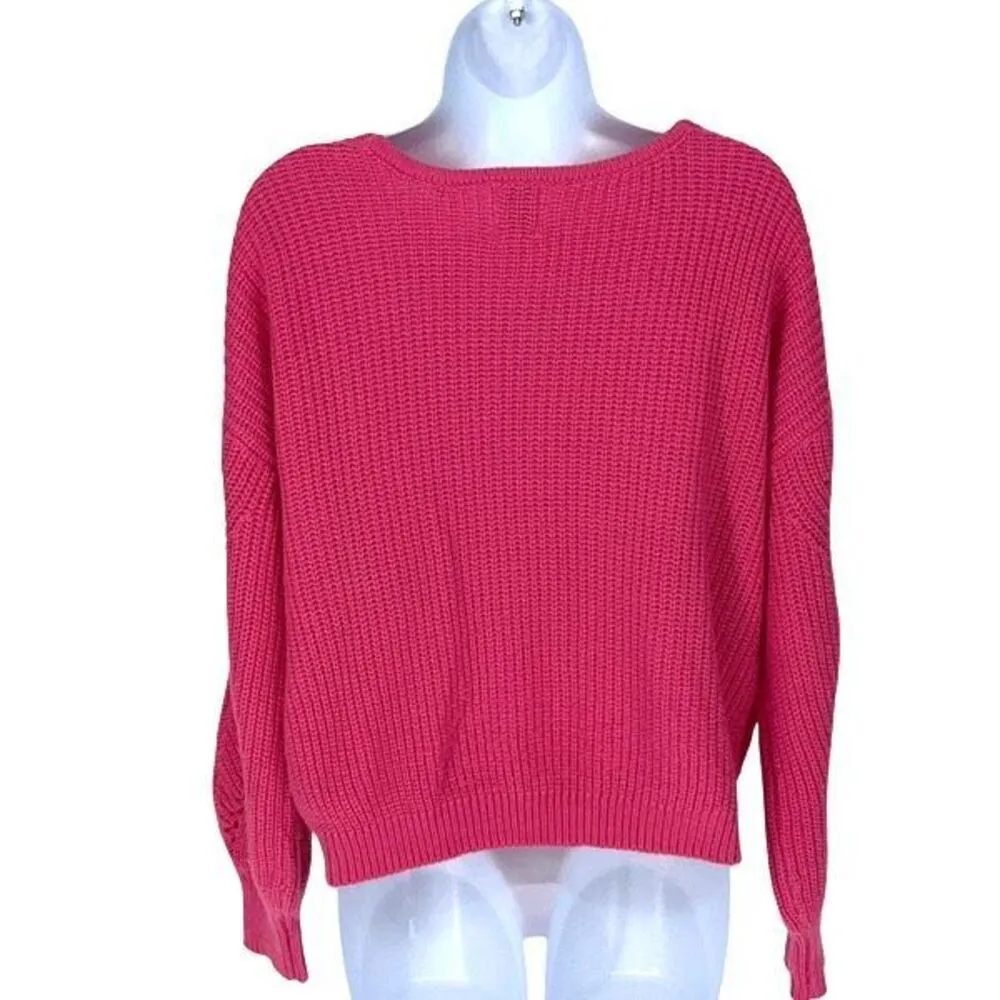 Blue Rain Womens‎ Open Knit V-Neck Dropped Shoulder Sweater Pink Size Medium - Image 3