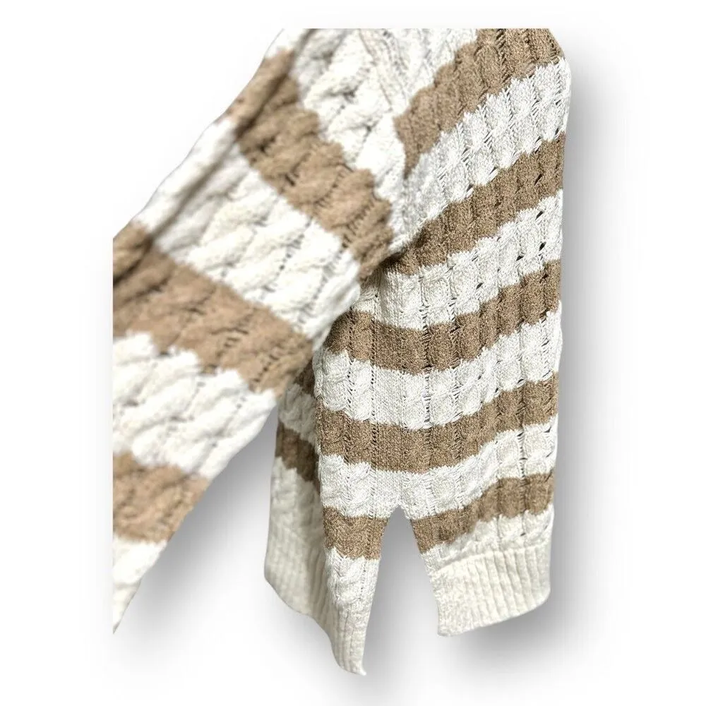 Pilcro Anthropologie M Brown Stripe Cable Knit Sweater Preppy Academia Oversized - Image 5