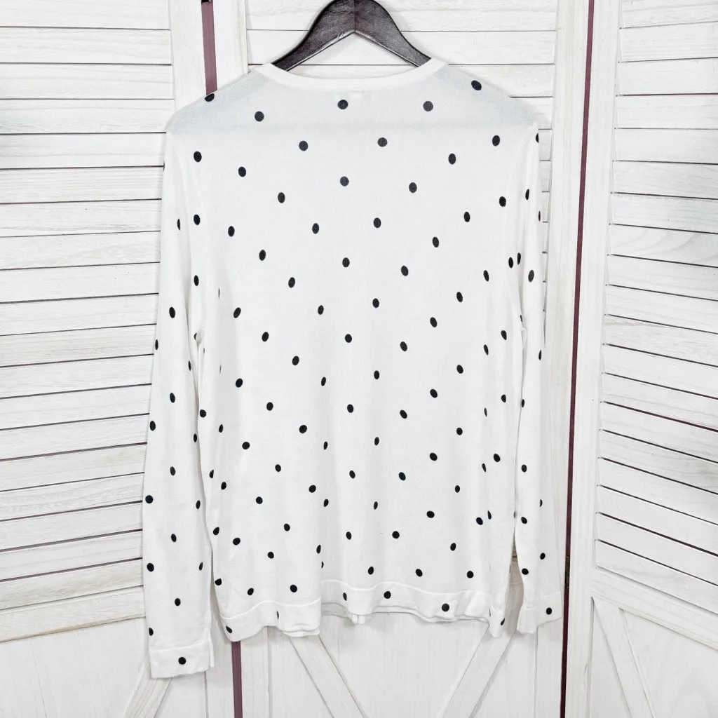 Croft‎ & Barrow Scallop Trim Polka Dot Cardigan Sweater White Black Womens XL - Image 8