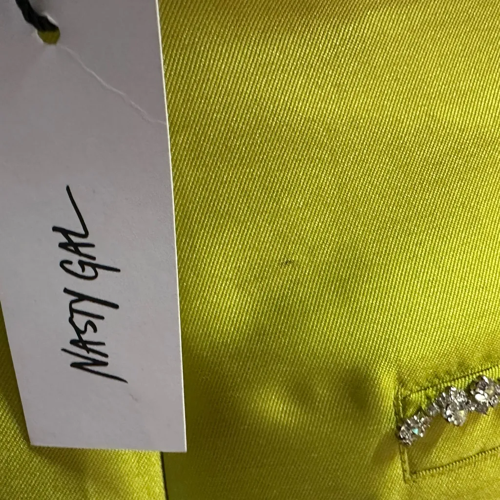 Nasty Gal diamanté Embellished size 6 top & size 8 wide leg pantsChartreuse - Image 4