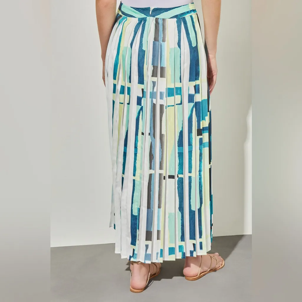 Ming Wang Maxi A-Line Skirt - Abstract Pleated Woven size medium NWT - Image 2