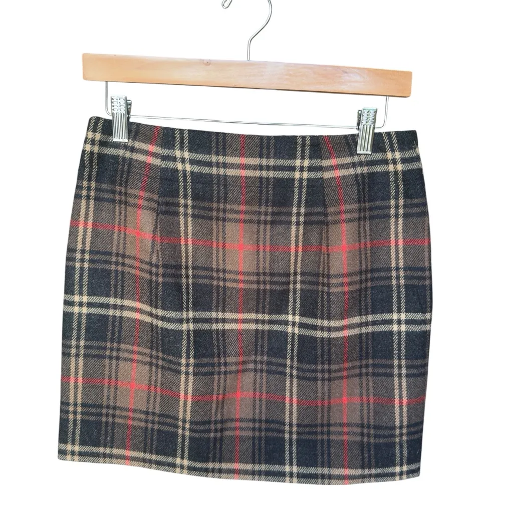 Vintage Y2K Plaid Mini Skirt Brown Red Wool Blend Preppy Grunge Size 0 - Image 3